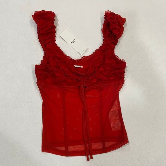 NWT Urban Outfitters Kimchi Blue Red Ruffle Mesh Corset Tank Top Small - Picture 1 of 6